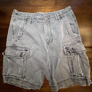 Vintage American Eagle Cargo Shorts Mens 34 Baggy Y2K Distressed Gray Pockets